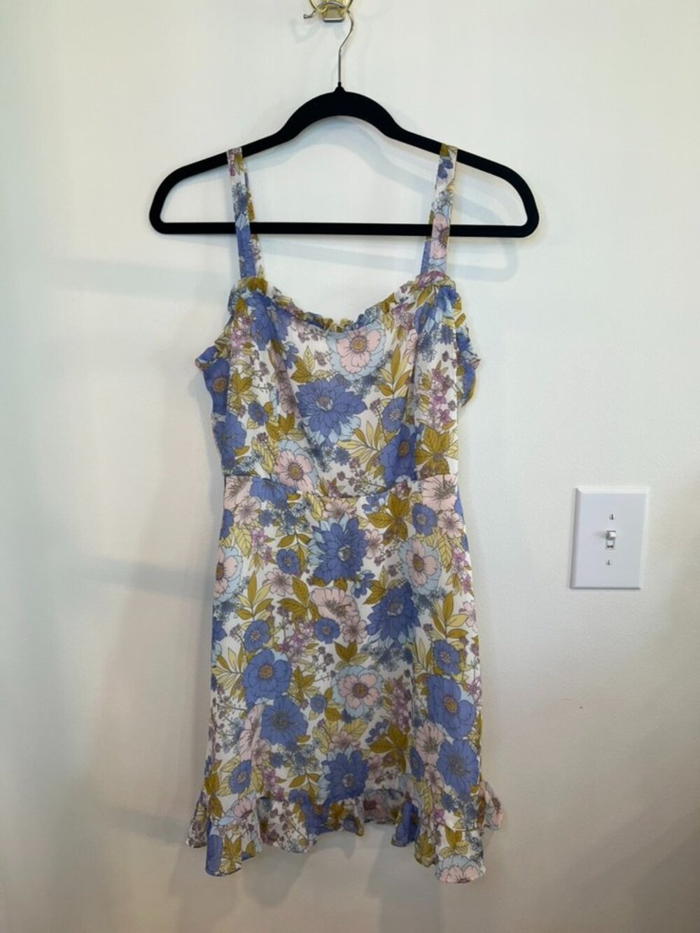 Lush Floral Fit & Flare Mini Dress Small Blue Pink Cottagecore Sundress